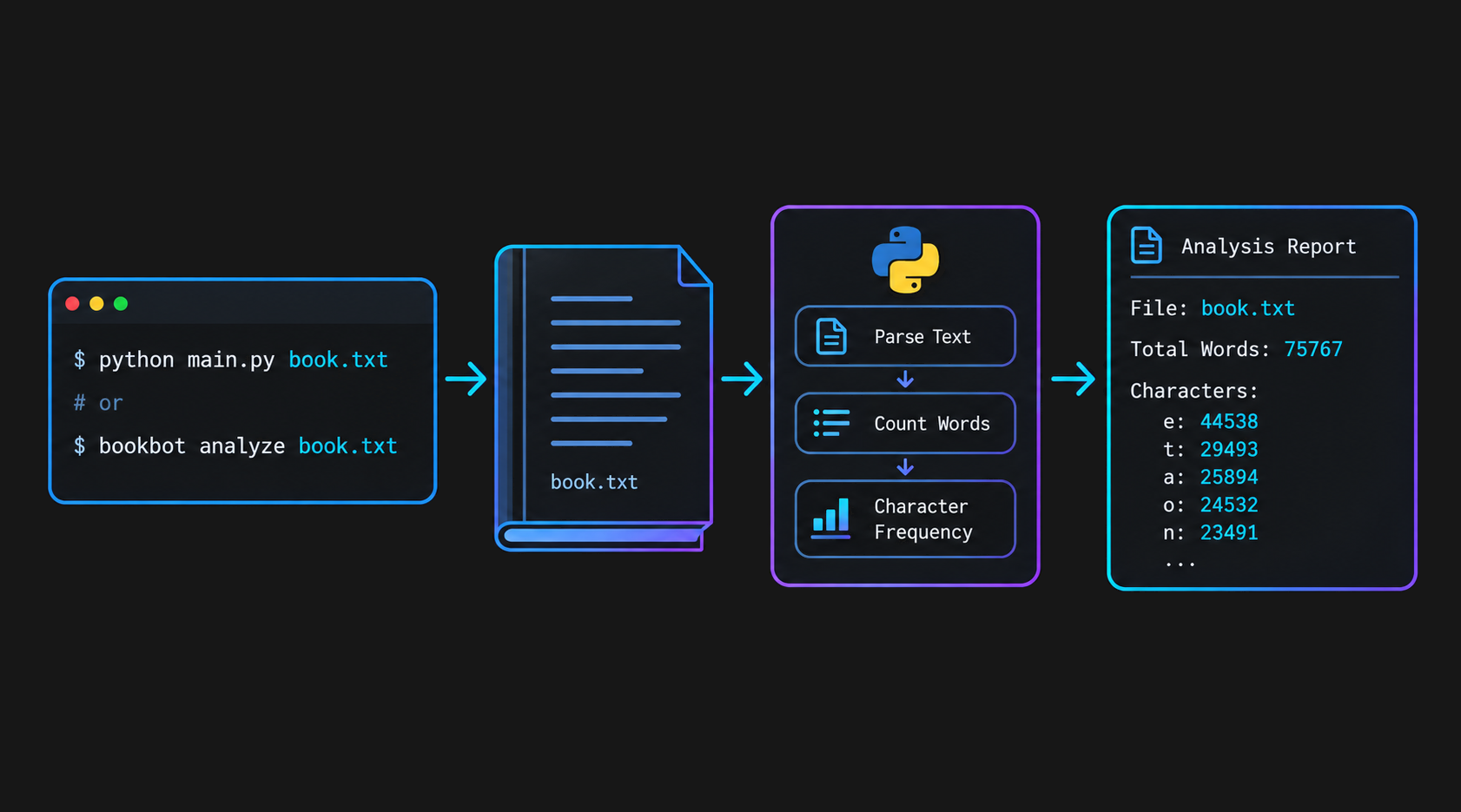 python bookbot project screenshot